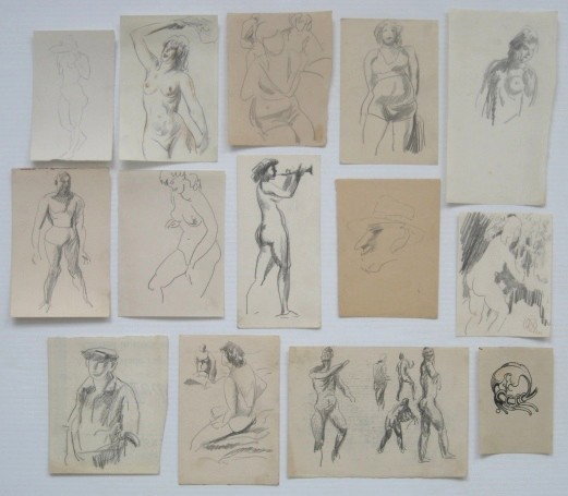 Henry George Keller graphite sketches: Henry George Keller (American 1869-1949)- Untitled- 14 graphite sketches on paper, mostly nudes, very good condition. various sizes