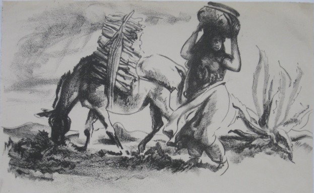 Henry George Keller 2 lithographs: Henry George Keller (American 1869-1949)- ''Mexican Woman, New Mexico''; ''Cart Horses Resting''- 2 lithographs, 'Mexico' 1935, both signed in pencil, 'Mexico' also annotated 'Mexican Woman, New Mexic