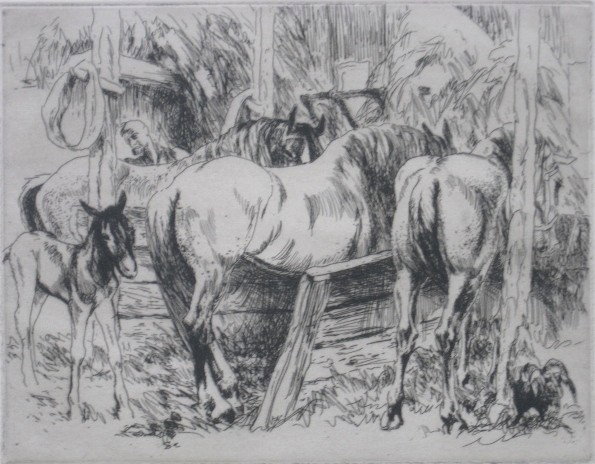 Henry George Keller 2 etchings: Henry George Keller (American 1869-1949)- ''Morning In The Stables''; ''The Quarryman''- 2 etchings, both signed in pencil, very good condition. 7 x 8 7/8''; 5 x 3 1/8''