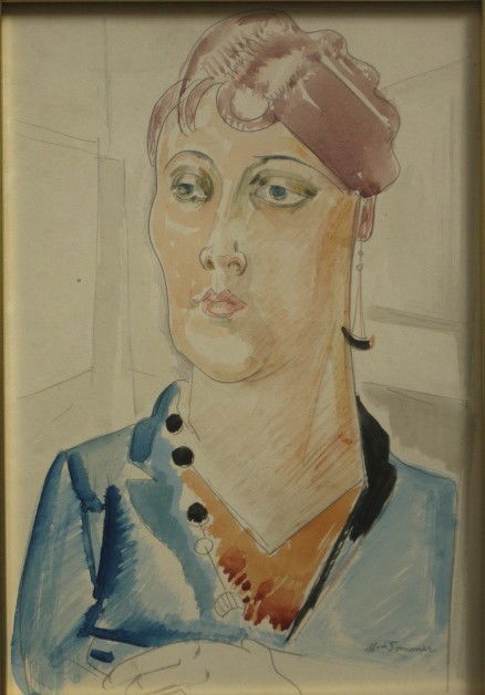 William Sommer watercolor ad graphite: William Sommer (American 1867-1949)- Portrait of A Lady- watercolor and graphite on paper, estate stamped lower right. 11 x 7 1/2''