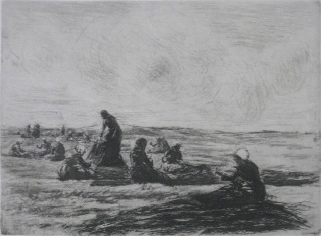 Max Liebermann etching and aquatint: Max Liebermann (German 1897-1935)- Die Netzeflicherinnen (Schiefler 33)- etching and aquatint, 1894, edition of about 100, some soiling in margins, otherwise good condition. 8 3/4 x 12''