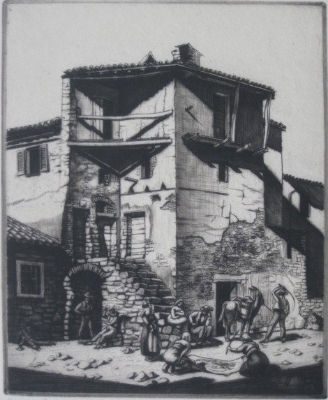 William E. C. Morgan etching: William E. C. Morgan (British 20th c.)- ''Italian Cottage''- etching, 1928, signed, dated, titled and numbered 6/78 in pencil, very good condition. 7 1/4 x 5 7/8''