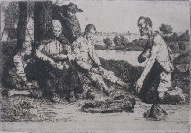 William Strang etching: William Strang (British 1859-1921)- Mealtime- etching, 1883, foxing throughout. 6 7/8 x 9 7/8''