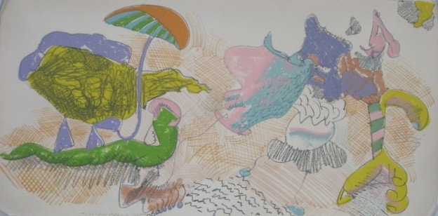 John Altoon lithograph: John Altoon (American 1925-1969)- ''About Women''- lithograph in colors, signed and annotated 'trial color state 1-2' in pencil. 38 x 19''