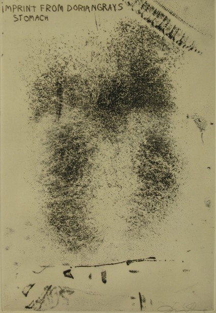 Jim Dine etching: Jim Dine (American 1935-)- ''Imprint From Dorian Gray's Stomach'' (Dine 47J)- etching, 1968, signed in pencil. 16 5/8 x 11 1/4''