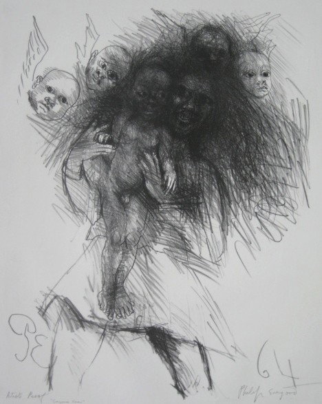 Philip Evergood 2 lithographs: Philip Evergood (American 1901-1973)- ''Joyous Song'' (Lippard 169); ''Everybody's Xmas'' (L. 170)- 2 lithographs, 1964, both signed in pencil and done for Gallery 6, 'Joyous' numbered 99/100, 'Xmas' 