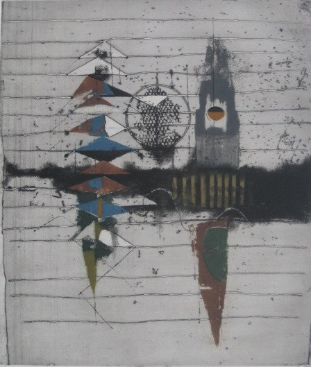 Johnny Friedlaender aquatint: Johnny Friedlaender (German 1912-1992)- Sixth Sense- aquatint in colors, signed and numbered 59/138 in pencil, good condition. 17 3/8 x 15 1/2''