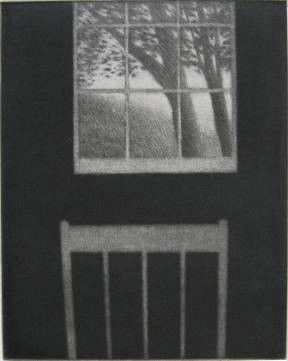Robert Kipniss mezzotint: Robert Kipniss (American 1931-)- ''Landscape with Window and Chair''- mezzotint, 2000, signed and numbered 34/150 in pencil, Special Print publication for the Print Club of Albany, very good condition