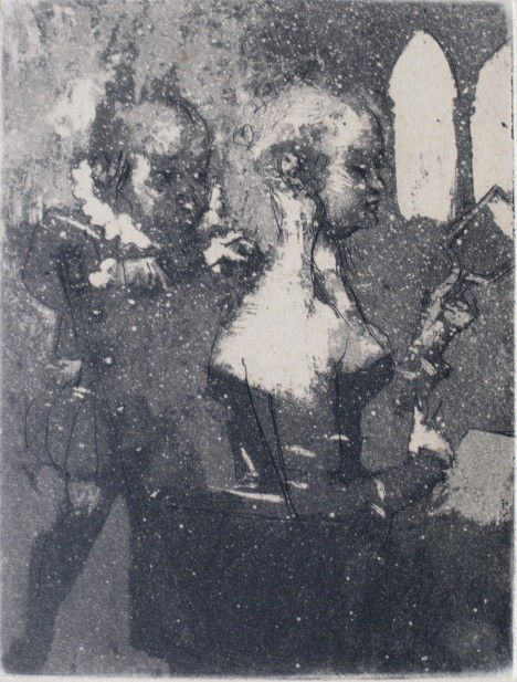 Jack Levine etching and aquatint: Jack Levine (American 1915-2010)- ''La Toilette'' (Prescott & Prescott 27) etching and aquatint, 1965, signed and numbered 112/120 in pencil. 4 x 3''