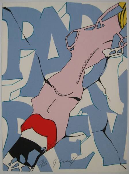 John ''Crash'' Matos silkscreen: John ''Crash'' Matos (American 1961-)- ''Paris Review: Scream''- silkscreen in colors, 1990, signed and numbered in pencil, edition of 150. 29 3/4 x 21 13/16''