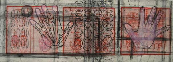 Judy Pfaff etching: Judy Pfaff (American 1946-)- ''Wufuwu''- etching in color, 1995, signed, titled, dated and inscribed 'edition of 120' in pencil, soft crease in image, otherwise good condition. 10 1/4 x 27 1/2''