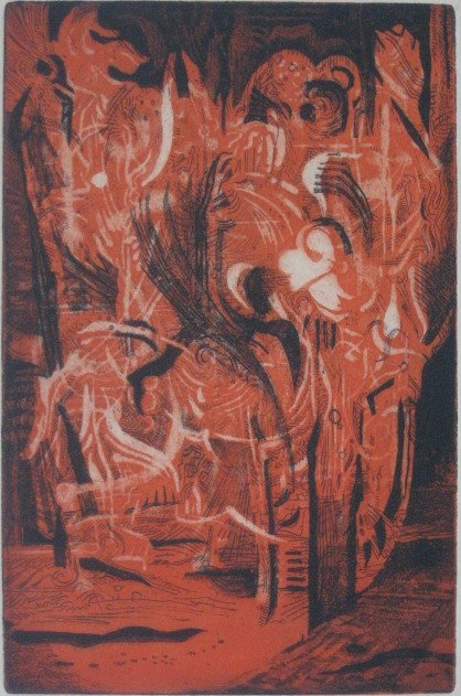 Karl Schrag 3 intaglios: Karl Schrag (American 1912-1995)- ''Growing Forest''; ''Brilliance In The Sky''; ''The Castles''- 3 etchings and engravings (1 also with aquatint, in 2 colors), 1947, 1950 and 1954, all signed and num
