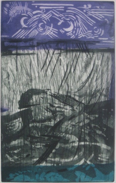 Karl Schrag 3 prints: Karl Schrag (American 1912-1995)- ''Silence Above The Storm''; ''Bouquet in Black and gold'' and ''Summer Night''- 2 etchings and aquatint in three colors and 1 lithograph, 1964, 1973 and 1976, all si