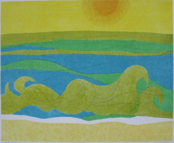 David Shapiro lithograph: David Shapiro (American 20th c.)- ''The Waves''- lithograph in colors, signed, titled and inscribed 'Artist's Proof' in pencil, good condition. 19 1/2 x 23 7/8''