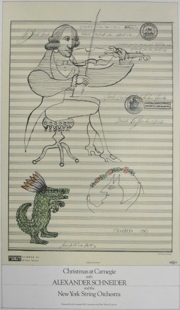 Saul Steinberg lithograph: Saul Steinberg (American 1915-1999)- New York String Orchestra- lithograph in colors, 1978, signed and dated, very good condition. 21 1/2 x 12 1/2''