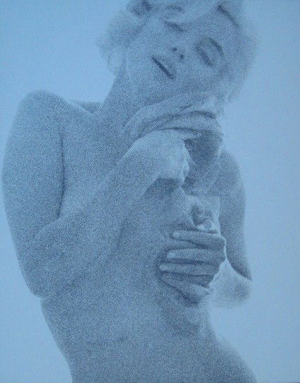 Bert Stern silkscreen: Bert Stern (American 1929-)- Marilyn Monroe- silkscreen on blue paper, signed and numbered 25/300 in pencil, very good condition. 33 1/4 x 26 1/4''