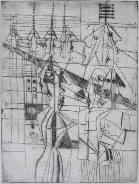 Nahum Tschacbasov etching: Nahum Tschacbasov (Russian/American 1899-1984)- Untitled- etching, 1951, signed, dated and annotated 'trial proof' in pencil. 16 x 11 3/4''