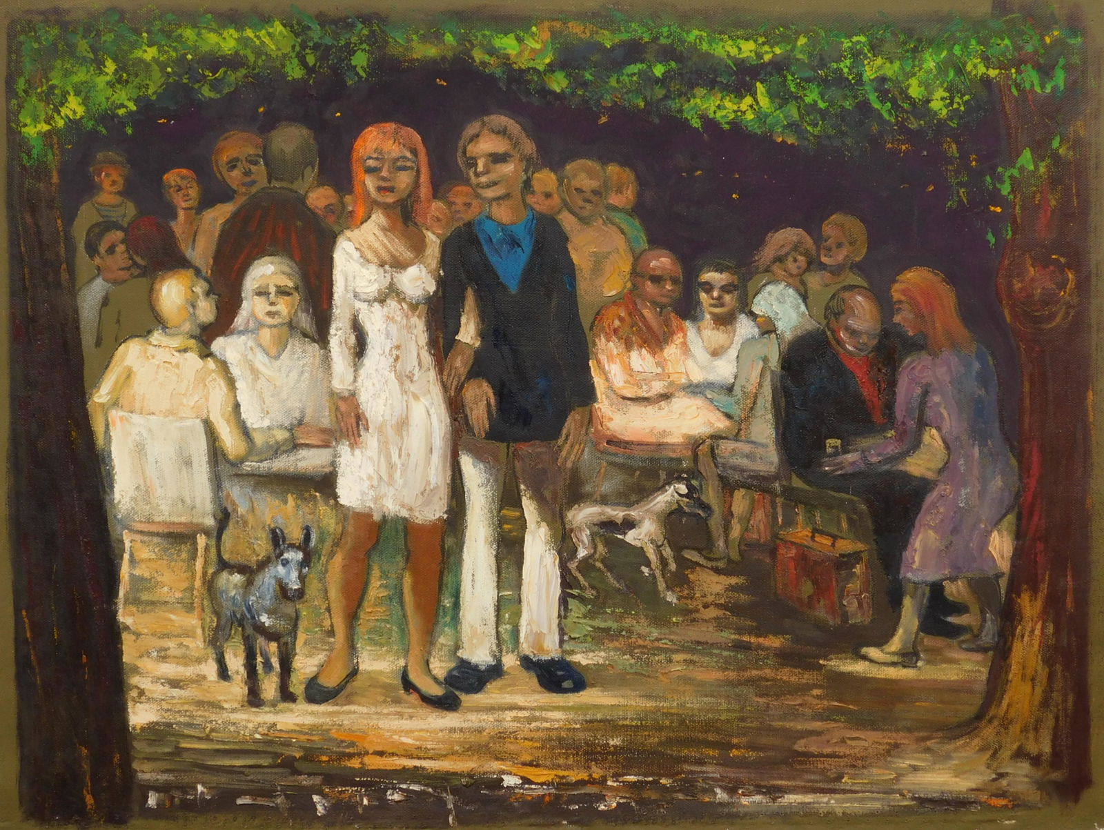 Albert Pels oil: Albert Pels (American 1910-1998) ''Beer Garden''- oil on canvas, titled verso, good condition. 17 7/8 x 23 1/4' Provenance: Descended through family Collection of the artist