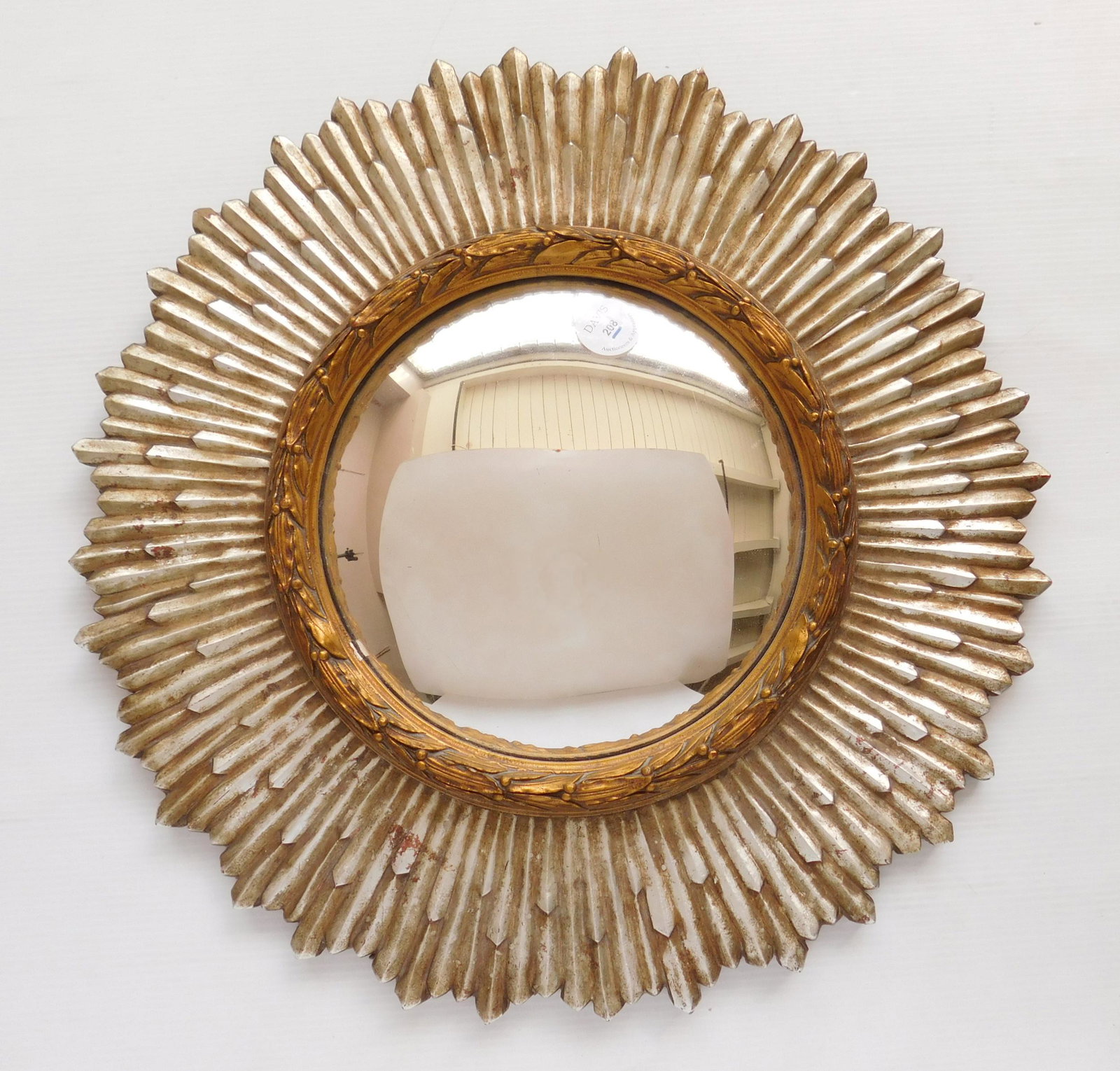 Carved and gessoed sunburst mirror: Continental carved and gessoed sunburst mirror 22 1/2'' dia.