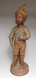 Adolphe Jean Lavergne terracotta sculpture: Adolphe Jean Lavergne (French 1852-1901) Young Lad terracotta sculpture, incised signature A. Lavergne at base. 18 1/2''h