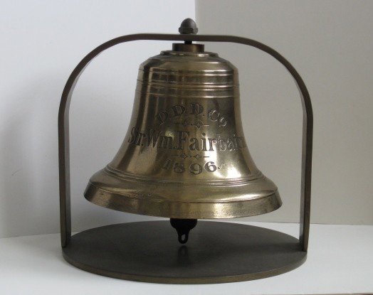 Vintage bronze ship's bell: Vintage bronze ship's bell, marked D. D. D. & Co./ Sir William Fairbairn & Co., 1896. 18''h