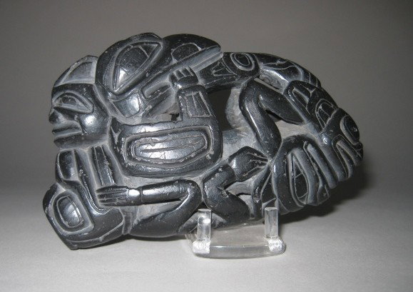 Haida argillite pipe: Haida argillite pipe, ca. 1820's-30's, surface chips and scratches. 5 1/2 x 3 1/4 x 1 1/2''