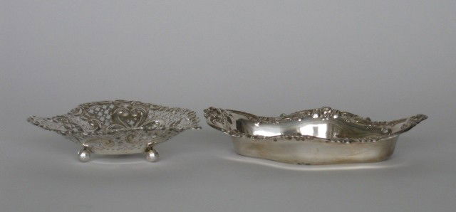 2 sterling silver nut dishes: 2 Sterling silver nut dishes, 1 is Wallace and 1 is Gorham, both marked, various sizes. 5 ozs. (English ounces)