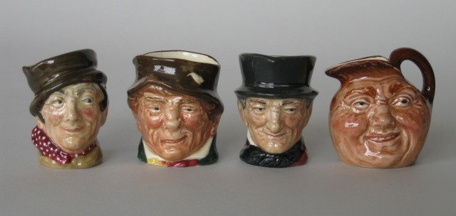 4 Royal Doulton miniature toby jugs: 4 Royal Doulton miniature toby jugs- ''John Peel'', ''Sam Weller'', ''Paddy'' and ''John Barley'' John Barley as is other ones in good condition. 2 1/4''h ea.