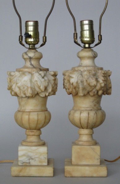 Pair of alabaster lamps: Pair of alabaster lamps, urn form, good condition. 12''h