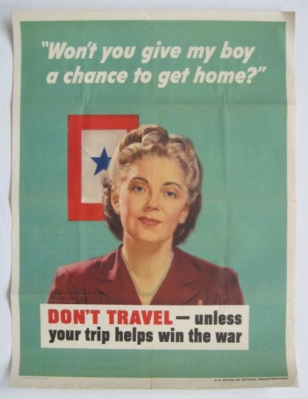 2 World War Ii posters: 2 World War II posters- 1. after Jerome Rozen,- ''Dont' Travel- Unless your Trip helps win the War'', U. S. Govnt printing office, 1944 O- 606790, U. S. office of defense transportation; 2. ''Victory