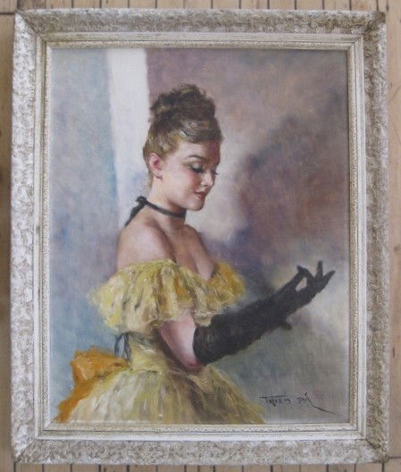 Pal Fried oil: Pal Fried- ''Black Glove''- oil on canvas, signed Fried Pal lower right, very good condition. 30 x 24''