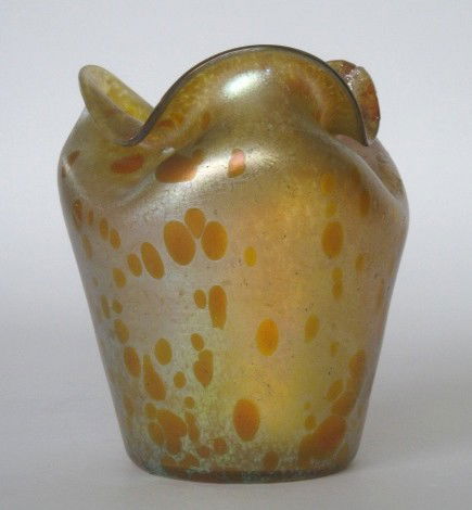 Loetz art glass vase (as is): Loetz art glass vase,Astraa decoration over gold glass, as is. 6 3/4''h