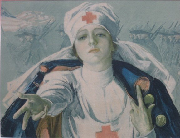 after Harrison Fischer poster: after Harrison Fischer- Red Cross Nurse- WWI poster, trimmed and laid down.