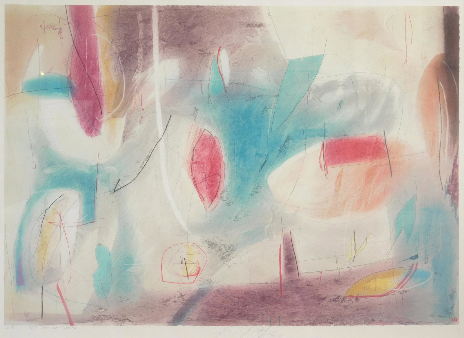 Emmi Whitehorse lithograph: Emmi Whitehorse (Dine 1956- ) ''Kin-nah-zin''- lithograph in colors, signed, titled and annotated A.P.' in pencil, very good condition. 22 1/2 x 32''