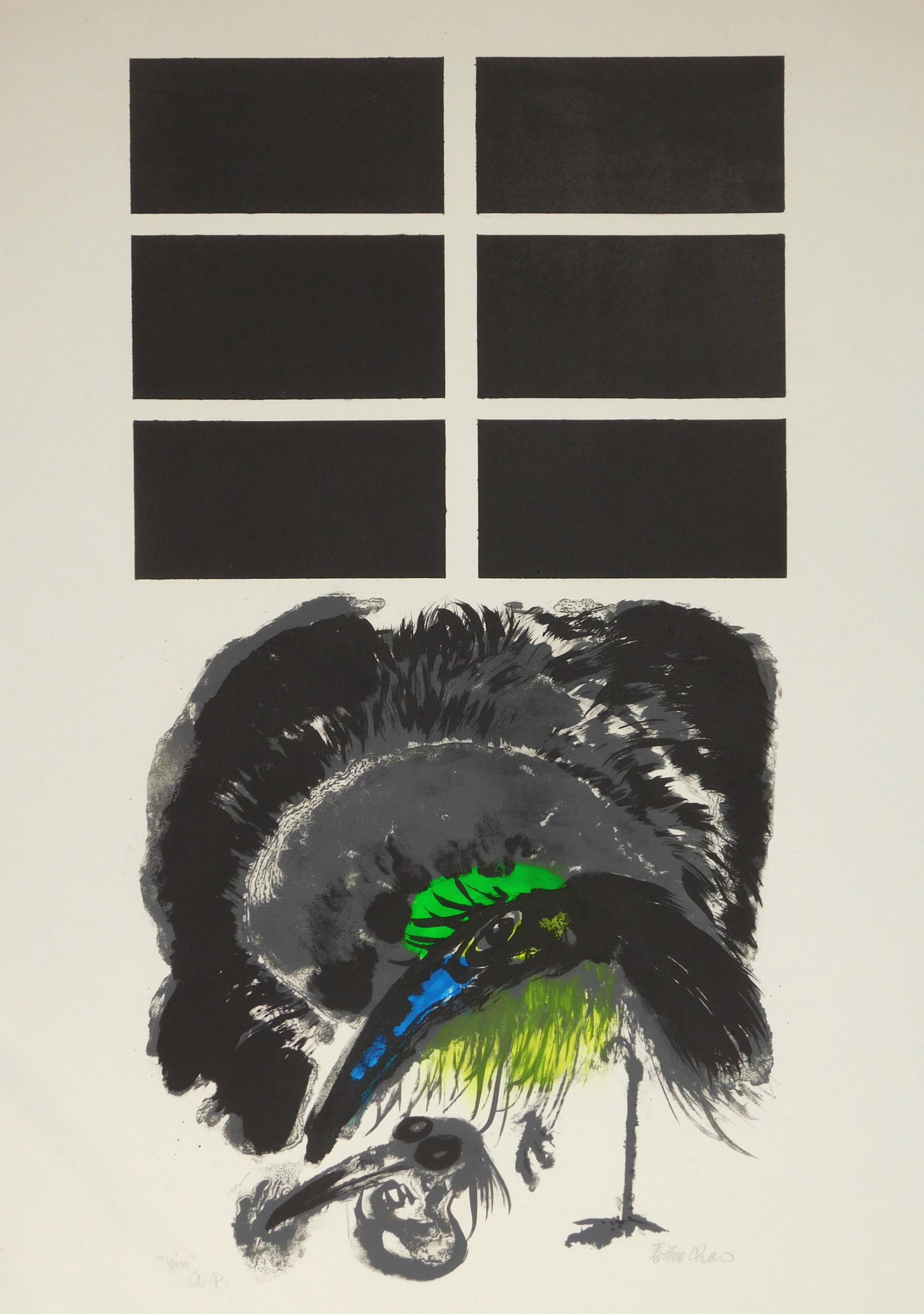 Zhao Chunxiang lithograph: Zhao Chunxiang (Chao Chung-hsiang) (Chinese 1910-1991) ''Yin''- lithograph in colors, signed, titled and annotated 'A.P.' in pencil. 33 x 26'' (sheet)