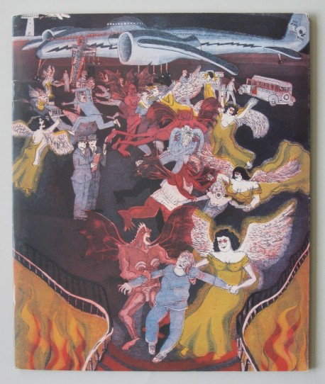 Warrington Colescott soft cover book: Cox, Richard, Carlton Overland and Russell Panczenko- Warrington Colescott- Forty Years of Printmaking, A Retrospective, 1948-1988; Elve hjem Museum of Art, November 26, 1988- January 15, 1989, soft c