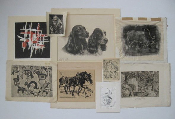 7 misc. prints: Lot of 7 prints including Leon Danchin, C. P. Fels and J. Wilkey, rest illegible, various conditions and sizes.