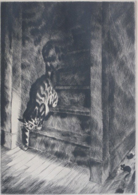 Peggy Bacon drypoint: Peggy Bacon- ''The Haunted House'' (Flint 134)- drypoint, 1939, signed and titled in pencil, AAA edition of 250, light struck otherwise good condition. 7 x 4 7/8''