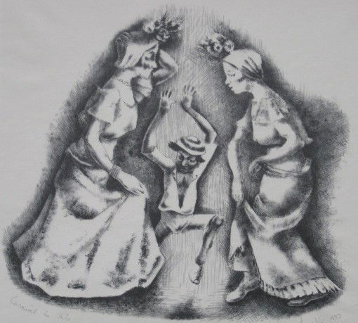 George Biddle lithograph: George Biddle- ''Carnival in Rio No. 1'' (Pennigar 141)- lithograph, 1944, signed, dated and titled in pencil, edition of 25, very good condition. 10 5/8 x 11 1/4''