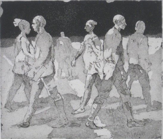 Isabel Bishop etchings (2): Isabel Bishop- ''Young People'' (Teller 73) & ''Students Outdoors'' (Teller 75)- 2 etchings and aquatints, 1974, 1977, both signed and numbered xiv/xxv and 97/100 in pencil, ''Young People'' was publi