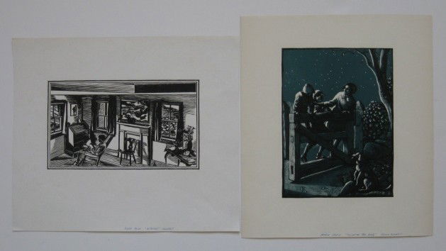 2 AAG prints- F. Boyd and A. Lewis: Fiske Boyd- ''Interior'' and Allen Lewis- ''Swinging The Gate''- 2 woodcuts (1 in color), both published by AAG in an edition of about 200 ea., good condition. 6 x 10''; 10 x 7 1/2''