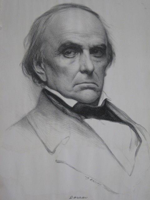 Joseph De Camp lithograph: Joseph De Camp- Portrait of D. Webster- lithograph, staining throughout, handling creases and rippling. 23 1/4 x 16 3/4'' (sheet)