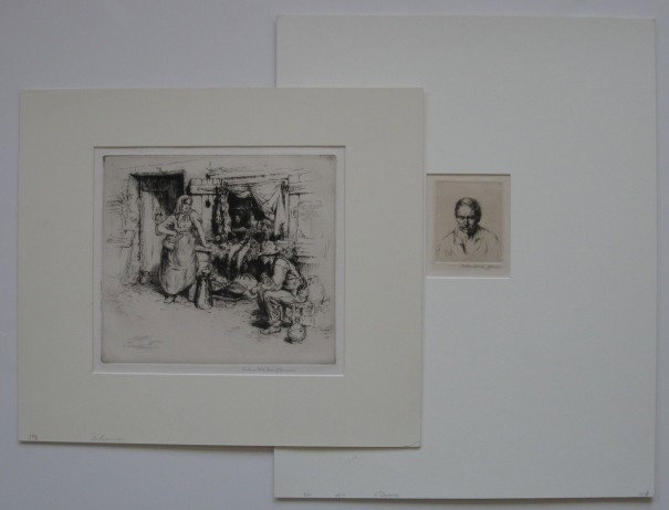 Arthur Heintzelman etching (2): Arthur Hientzelman- ''La Poissonnerie'' (Smith 93) & ''L'Ouvrier'' (Smith 101)- 2 etchings, 1923, 1924, both signed in pencil, editions of 75 and 100, 'L'Ouvrier'- slightly light struck and with minor
