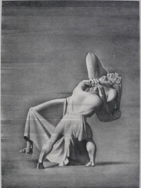 Rockwell Kent lithograph: Rockwell Kent- ''Beowulf and Grendel's Mother'' (Burne-Jones 74)- lithograph, 1931, signed in pencil, edition of 150, very good condition. 13 9/16 x 9 15/16''