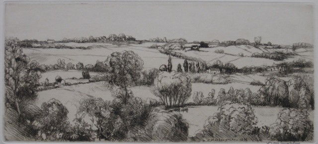 Donald Shaw Mac Laughlin etching: Donald Shaw Mac Laughlin- ''Pastoral''- etching, 1932, signed in pencil, published by The Society of American Etchers, comes with the letterpress from the Society written by John Taylor Arms, un-state