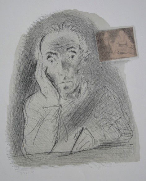 Raphael Soyer lithograph: Raphael Soyer- Self Portrait- lithograph, signed and numbered 29/150 in pencil, small stain in lower part of image, otherwise good condition. 16 3/8 x 14 1/4''