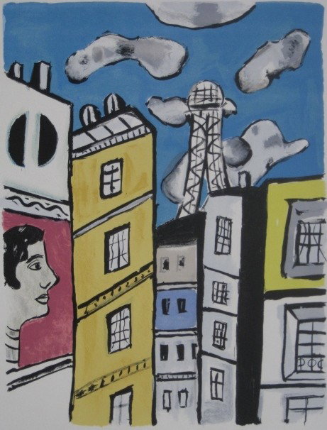 Ferdinand Leger silkscreen: Ferdinand Leger- Cityscape with Profile- silkscreen in colors, numbered 94/180 in pencil, stamped signature, very good condition. 16 1/2 x 12 1/2''