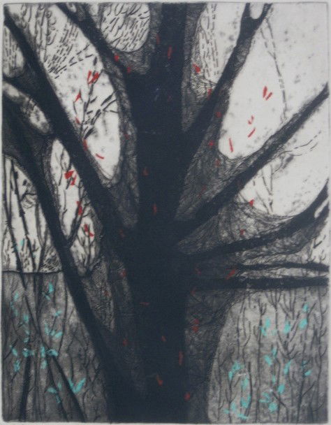 Gerson Leiber etching and aquatint: Gerson Leiber- ''The Nest''- etching and aquatint 1957, signed, titled and dated in pencil, light struck, otherwise good condition. 13 3/4 x 10 3/4''