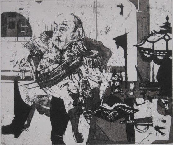 Jack Levine etching and aquatint: Jack Levine- General- etching and aquatint, signed and numbered 21/100 in pencil, mat burn, otherwise good condition. 14 3/4 x 17 1/2''