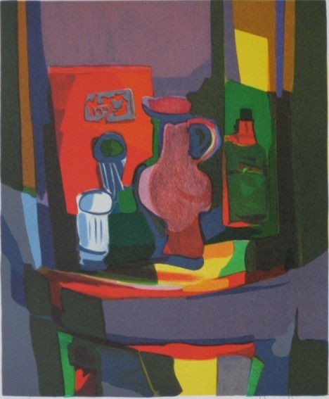 Marcel Mouly lithograph in colors: Marcel Mouly- ''LE Pichet Rose''- lithograph in colors, signed and numbered 349/390 in colors, very good condition. 11 1/4 x 9 1/4''